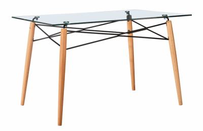 China hot sale glass,wood legs dining table T1709 for sale