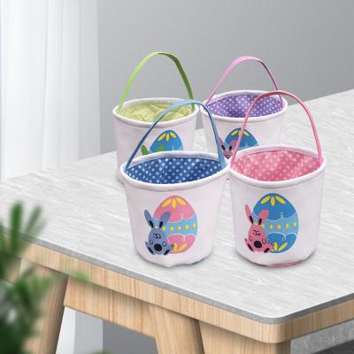 China New Fabric 2022 Recyclable Eco-friendly Easter Storage Basket Cute Bunny Egg Storage Bag With Hanger For Easter Egg for sale