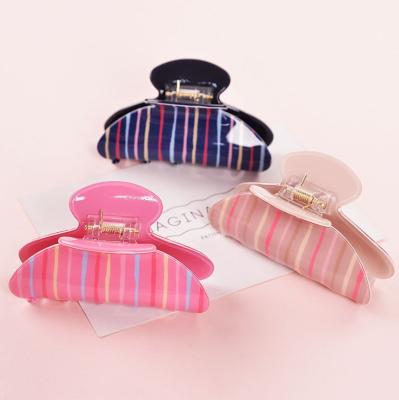 China The Pretty Rainbow Shower Style Korean Plastic Hair Claw Bar Plastic Hair Claw Big Hair Claw For Clipping Accessories For Women for sale