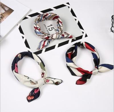 China Pattern imitation silk bandana dots heart stripes feather bandana head scarf hair accessories handbag imitation silk accessories for sale