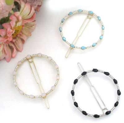 China Rhinestone Accessories Women Fashion Circle Rhinestone Crystal Beads Pin Korean Metal Simple Snap Hair Clip for sale