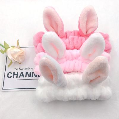 China Women To All Ages Cute Elastic Hairband Velvet Makeup Spa Rabbit Ear Hair Accessories Headband for sale