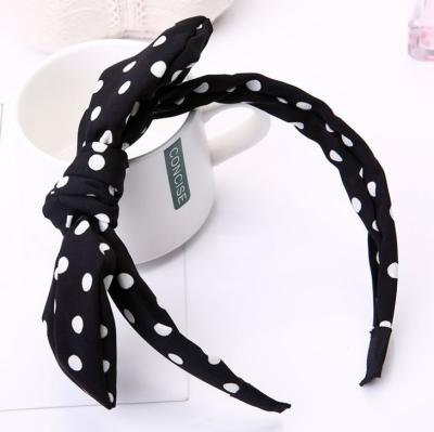 China Elastic Polka Dot Fabric Korean Women Cute Bunny Ear Hairband For Girls Sweet Circle Hair Accessories Headband for sale