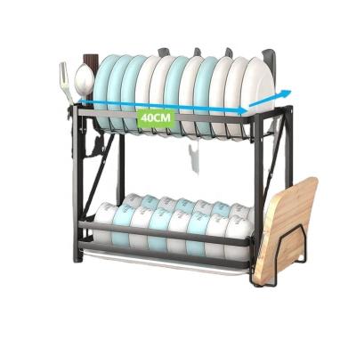 China Hot Selling Sustainable Factory 201 Material Kitchen 2 Tier Foldable Cutlery Drying Drain Rack Dish Rack For Sink Countertop Counter Rack for sale