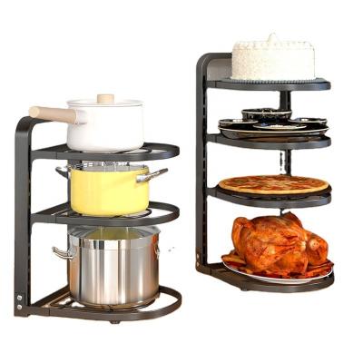 China Sustainable Kitchen 2-4 Layer Rack Carbon Steel Stove Rack Wall Mount Corner Adjustable Wall Hanger Bottom Storage for sale