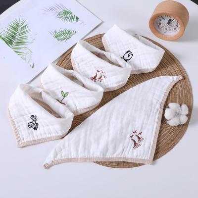 China Antibacterial Two Piece Pack Six Layer Combed Cotton Embroidered Triangle Towel Baby Gauze Saliva Towels for sale