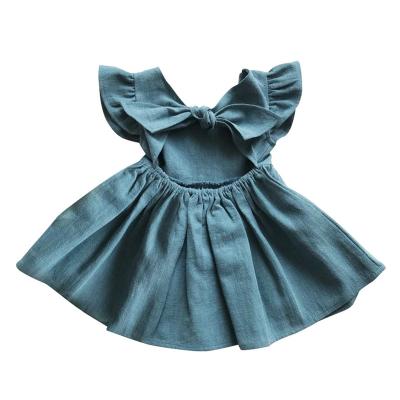 China Amazon Washable Girls' Dresses Cotton Baby Dress Toddler Canvas Kids Europe and America Bow Princess Pompous Dress for sale