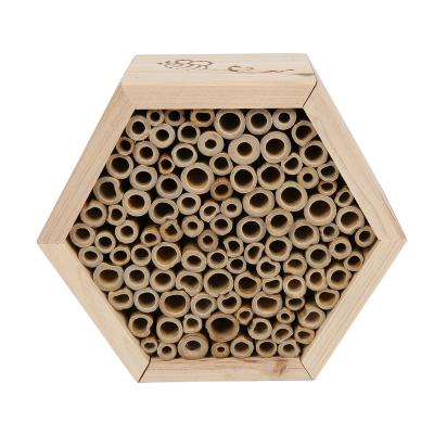 China New Breathable Nesign Hexagon Insect Houses Natural Fir Wooden Bee Hotel Honey Bee House Queen Bee Hive for sale