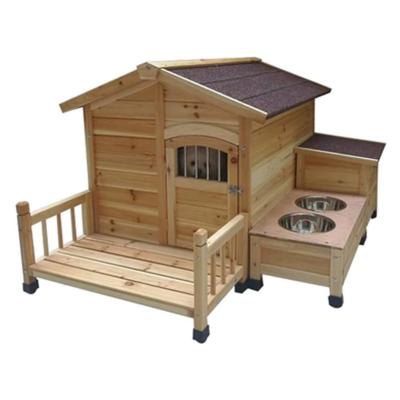 China Large Sustainable High Quality Dog Kennels Cage Rainproof Fir Wood Kennels With Dinner Dishes for sale