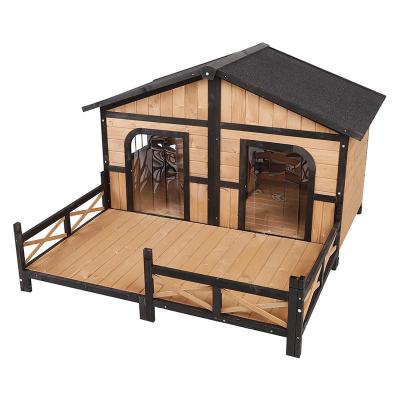 China Large Custom Run Garden Pet Dog Fir Outdoor Wooden Cage Villa Wooden Nest Villa Kennel With Balcony for sale