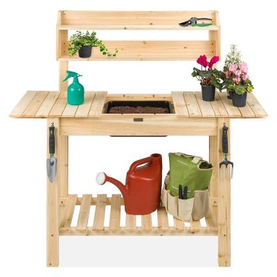 China Wholesale Pastoral Outdoor Fir Garden Wooden Flower Table Buries Planting Potting Bench for sale