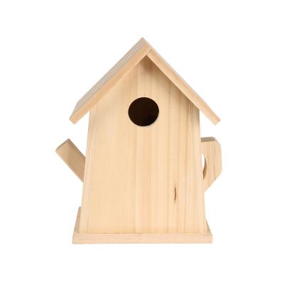 China 2022 Wholesales Outdoor Windproof Solid Wood Teapot Shape Bird House Garden Bird Feeder House for sale