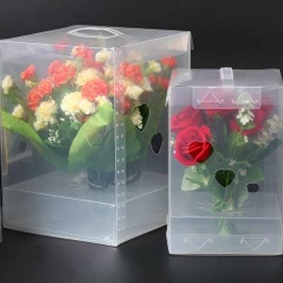 China Transparent Clear Twill Plastic Hand Flower Gift Box Flower Bouquet Gift Bag for sale