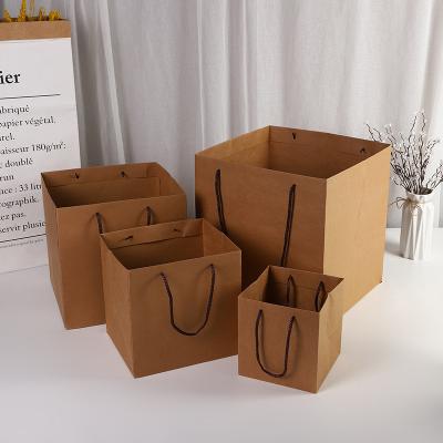 China Recycled Materials Fresh Flower Gift Kraft Paper Square Bag Flower Bouquet Gift Bag for sale