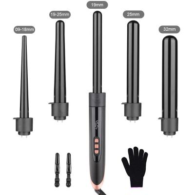 China 5 in 1 MEINUO Interchangeable Automatic Ceramic Hair Curler with Curling Barrels Different Ceramic Hair Shape Set for sale