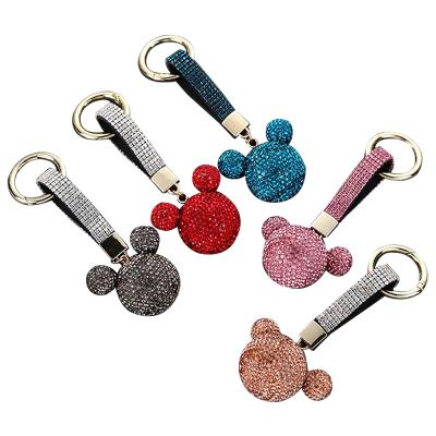 China Fasion Cartoon Mouse Head Cute Decorative Rhinestone Crystal Keychain Pendant for sale