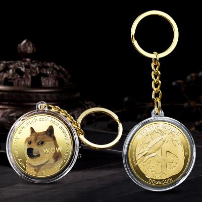 China Advertising Dogecoin Gifts Decoration Dogecoin Metal Commemorative Backpack Coin Pendant Key Chain for sale