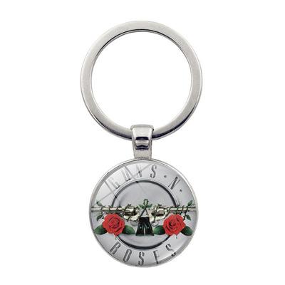 China Advertising Keychains Art Picture Glass Dome Steampunk Music Band Coin Pendant Gun n Roses Key Chain Fashionable for sale