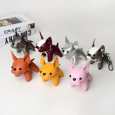 China Environmental Friendly Trending Products 2021 Fashion French Bulldog PU Leather Dog Bag Key Chain Pendant for sale