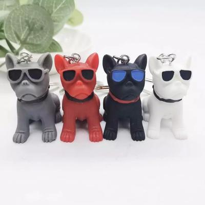 China Promotion Gift Fashion Glass Bulldog Key Chain Pu French Punk Leather Dog Keychains for sale