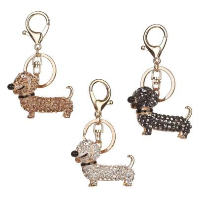 China Promotion Gift Fashion Dachshund Dog Alloy Animal Rhinestone Key Chain for sale