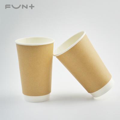 China Factory Direct Sale 16oz Double Wall DOUBLE WALL Disposable Printables Customize Kraft Paper Yellow Coffee Cup for sale