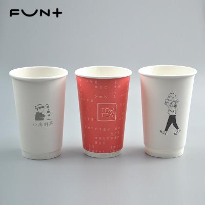 China Factory Sales 360ml 12OZ Double Wall Paper Cup White Paper Disposable Coffee Cup Customizable Printed Logo for sale