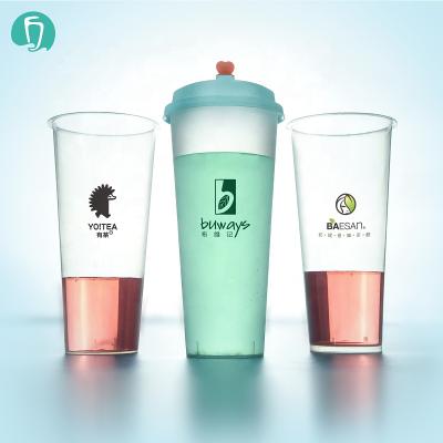 China Inner 700ml 24oz Single Wall Film PP Bubble Tea Cup Custom Logo U Shape Disposable Milk Tea Plastic Fruit Cups for sale