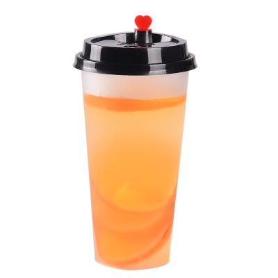 China 700ml 24oz U Logo Disposable Plastic Smoothie Boba Single Wall Shape Customized Cup With Lid for sale