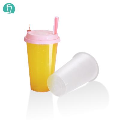 China D Single Wall 500ml 16oz Customized Logo Boba Milktea Cup Bubble Tea Clear Frosted Plastic PPS Mug With Lids for sale