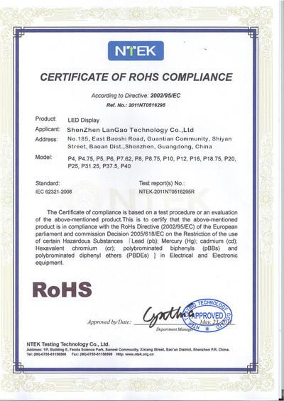 RoHS Certificate - Shenzhen LanGao Technology Co.,Ltd