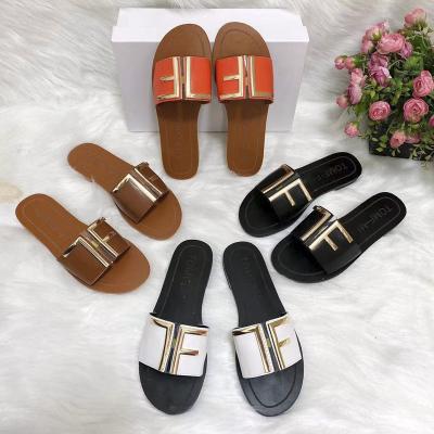 China New Style Fashion Trend Square Main Color Patchwork Flat Slippers Women's Casual Flat Heel Sandals for sale