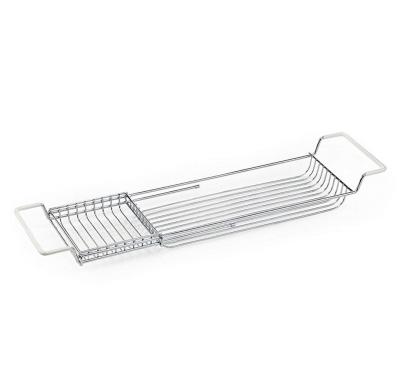 China Convenient Metal Stocked Durable Chrome Plated Extendable Bathtub Rack For Bathroom for sale