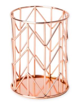 China Wholesale Metal Mesh Desktop Metal Wire Pen Holder Rose Gold Color Plating Office Metal Pen Holder Factory Home for sale