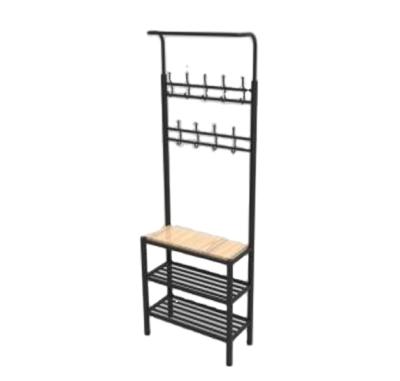 China New Product Chinese Economic Metal Modern Shoes Rack With Seat And Clothes Hooks For Home for sale