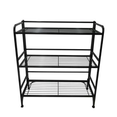 China Fashion Metal Living Room Shoe Rack Price Corner Steel Three Tier Black Folding Adjustable Shelf Shelves Rack For Sale Household for sale