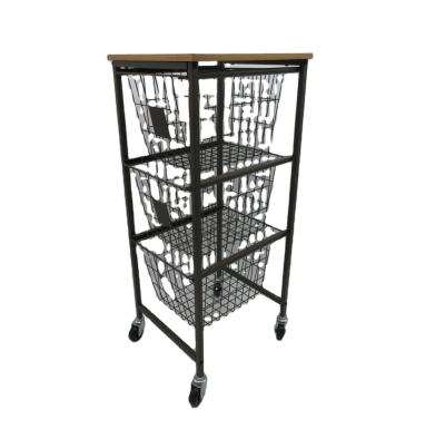 China Popular Design Unique Black Platform Storage Four Wheel Cart With Wire Storage Metal Basket For Storage for sale