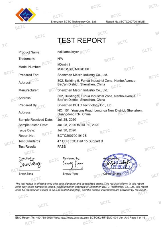 FCC - Shenzhen Meixin Industry Co., Ltd.