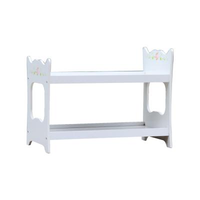 China Sustainable Simple Classic White Wooden MDF Double Layer Storage Floor Shelving Rack for sale