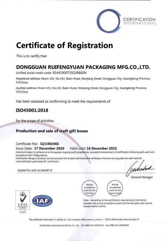 ISO 45001 - Dongguan Ruifengyuan Packaging Mfg. Co., Ltd.