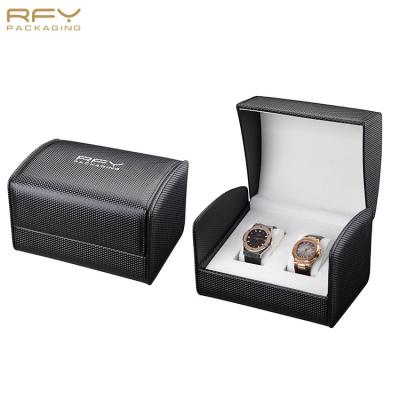 China Handmade Leather Luxury Black Cardboard Watch Box Watch Boxes Packaging Watch Display Box for sale