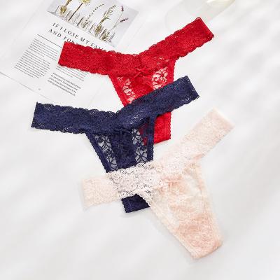 China Breathable Floral Cheeky Floral Lace Thong Spandex Underwear Hippie Woman T-Back Soft Cute Thong Panties for sale