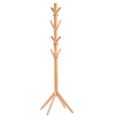 China Selection of simple design solid wood wooden cloth hanger, wooden coat rack hanger clothes rack for home hotel for sale