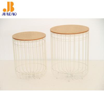 China New design wood table metal iron wire coffee table with MDF wood cover around the side table for sale