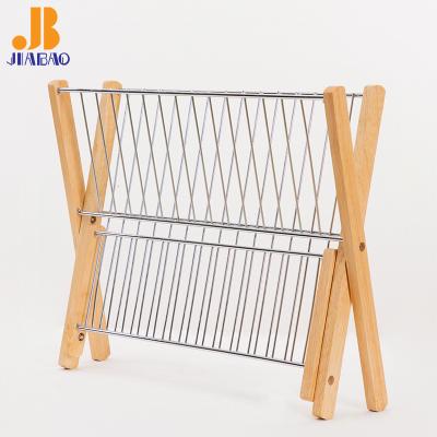 China Viable Foldable Kitchen Utensil Knife Fork Rack 2 Tier Storage Dish Drying Rack Dish Dryer Rack Wooden Wire Dish Rack for sale