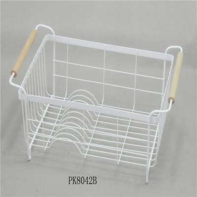 China Sustainable White Wire Ware Kitchen Fruit Vegetable Bowl Dish Classify Storage Organizer Kitchen Wire Dish Basket Rack for sale