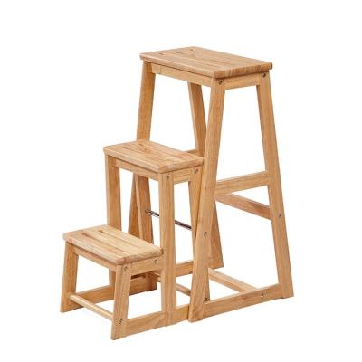 China Portable Indoor Outdoor Folding Ladders Household Wooden Ladder 3 Steps Ladder for sale