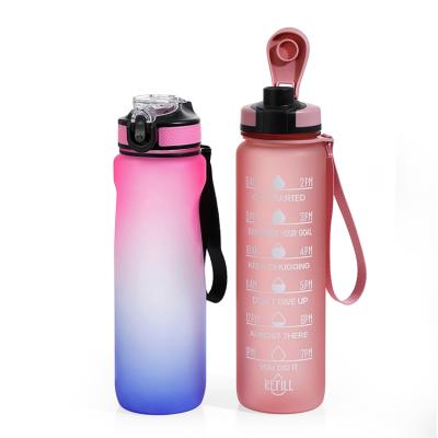 China Tritan Sports Travel Sports Bottle Sustainable Outdoor Motivational Weather Marker Reusable Water Bottle With Straw And Rope for sale