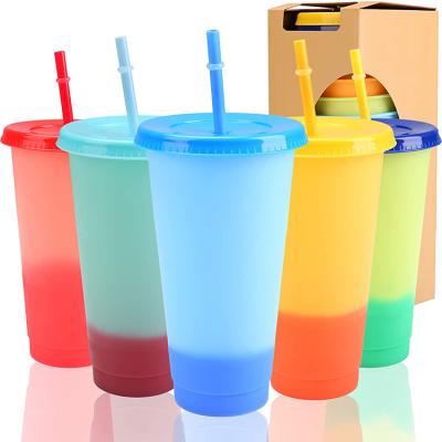 China Amazon Viable Hot Selling Change Color Cups Plastic Cup Color Changing Coffee Drink Mug With Lid Straw for sale