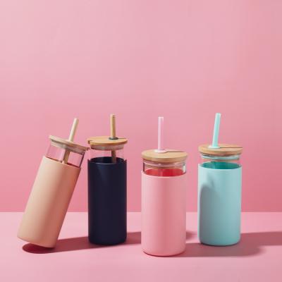 China Stocked Free Tumbler With Bamboo Lid from Amazon's Bestselling BPA Straw Silicone Protective Sleeve Glass for sale